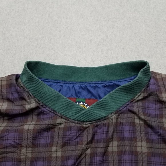 Highlander‎ Windwear Mens XL Purple Plaid Nylon Windbreaker V Neck Pullover Golf - Picture 6 of 10